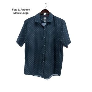Flag & Anthem MadeFlex Mens Large Navy Blue Anchor Print Short Sleeve Shirt